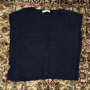 LOFT Navy Stretch Knit Sweater Top Size Medium Boxy Boucle Sleeveless